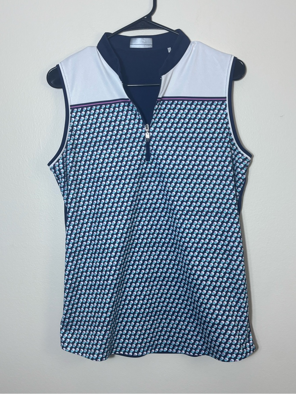 Callaway Womens Golf Polo Shirt Sleeveless Quarter Zip Abstract Print Size L